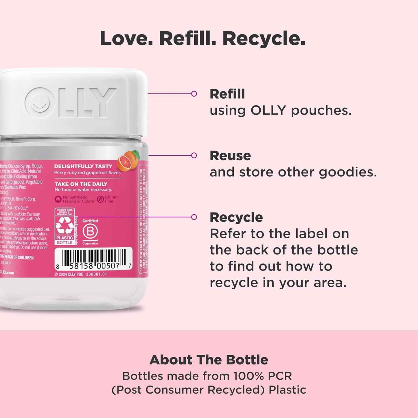 OLLY Undeniable Beauty Gummy – Countertop Friendly Beauty Supplement, Clean Grapefruit Gummy for Hair Skin and Nails