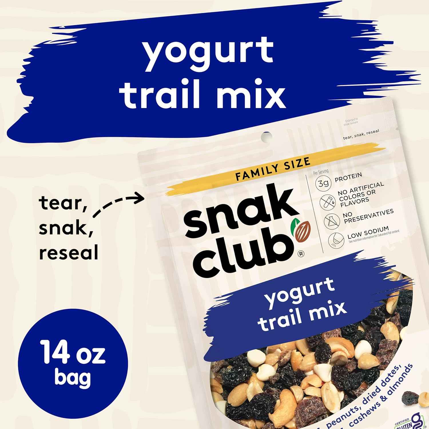 Snak Club Yogurt Trail Mix – Lunchbox Friendly Sweet and Salty Snack for School and After-School, 14 oz Resealable