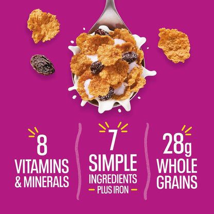 Kellogg's Raisin Bran Family Breakfast Cereal, Sweet Raisin Bowl Kids Love for Lunchbox Mornings