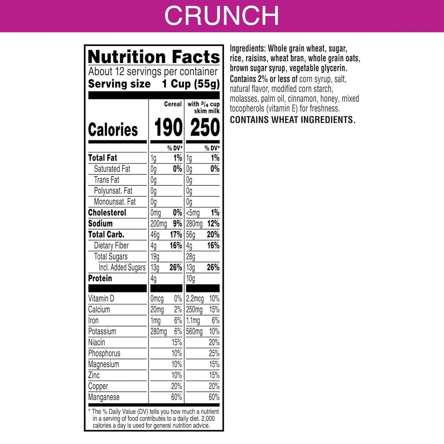 Kellogg's Raisin Bran Crunch Cereal – Ready-to-Eat Bran Cereal for Quick Home Office Mornings, 24.5 oz Box