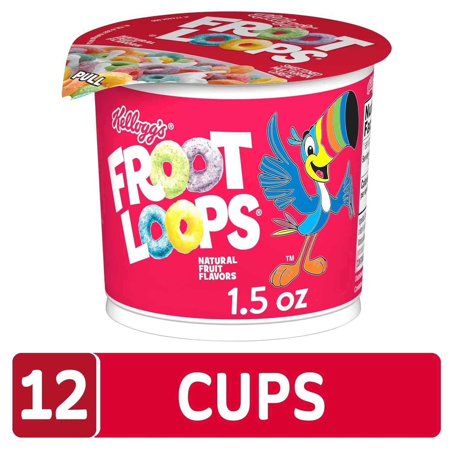 Kellogg's Froot Loops Cereal Cups – Road Trip Snack for the Car, 12 Single-Serve 1.5oz Cups