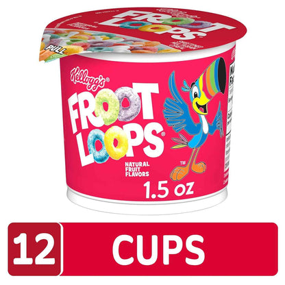 Kellogg's Froot Loops Cereal Cups – Road Trip Snack for the Car, 12 Single-Serve 1.5oz Cups