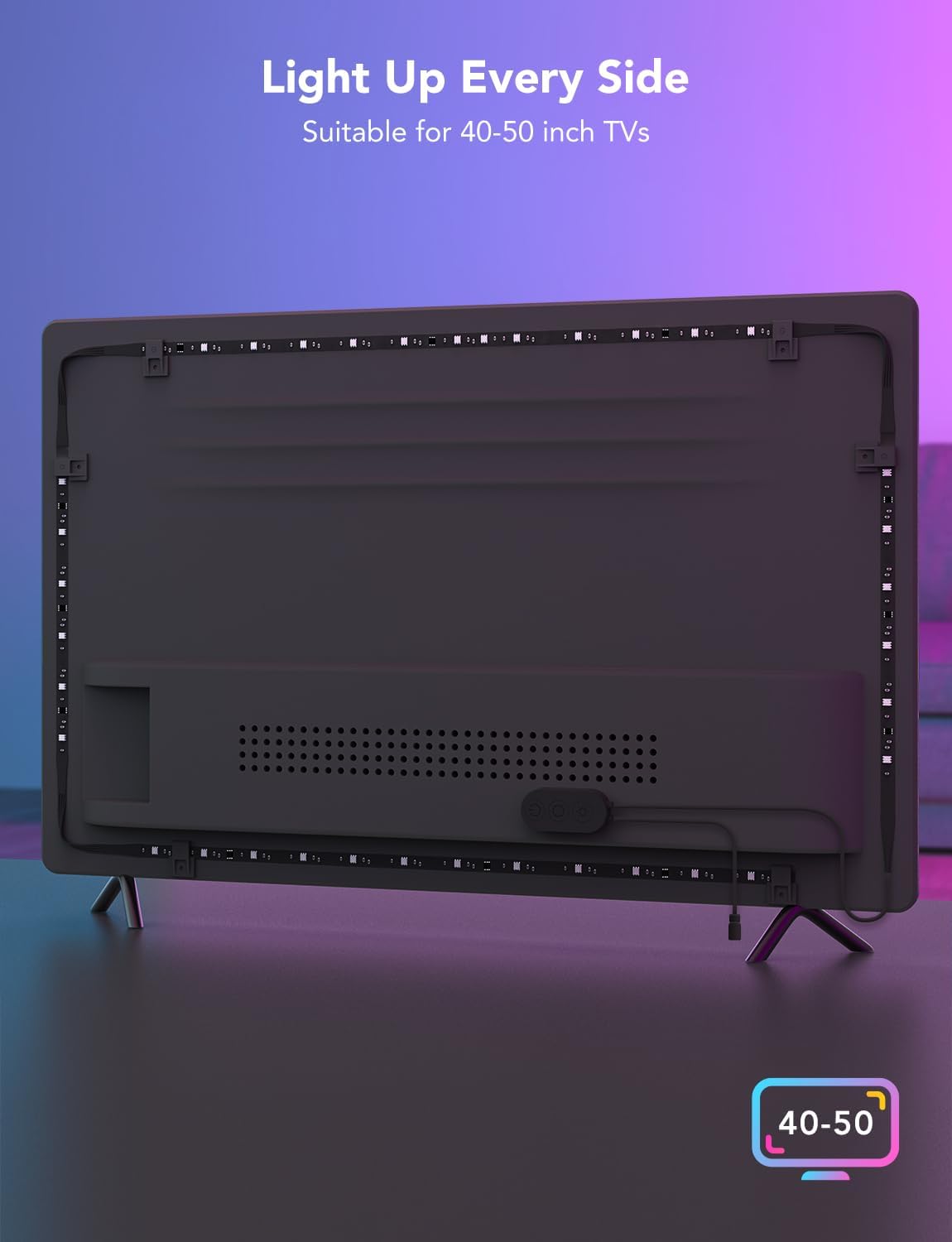 Govee TV LED Backlight Strip – Living Room Decor Glow for 40-50 inch TVs, App & Voice Controlled RGBIC Ambiance