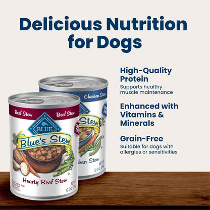 Blue Buffalo Blue's Stew Hearty Beef & Country Chicken Canned Dog Food, Vet-Formulated with No By-Products or Fillers