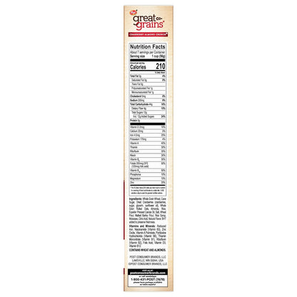 Great Grains Cranberry Almond Crunch Cereal – Kid-Friendly Whole Grain Breakfast Cereal for Family Bowls, 14 oz Box