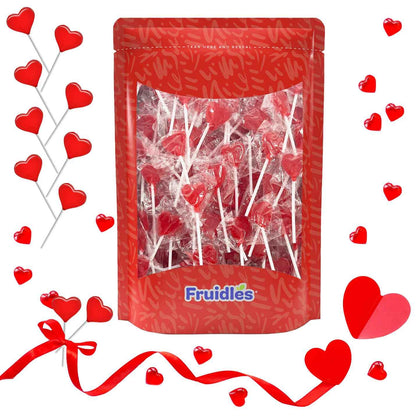 Fruidles Strawberry Heart Lollipops – Sweet Valentine's Day Gift for Her, Individually Wrapped Red Candy in Bulk