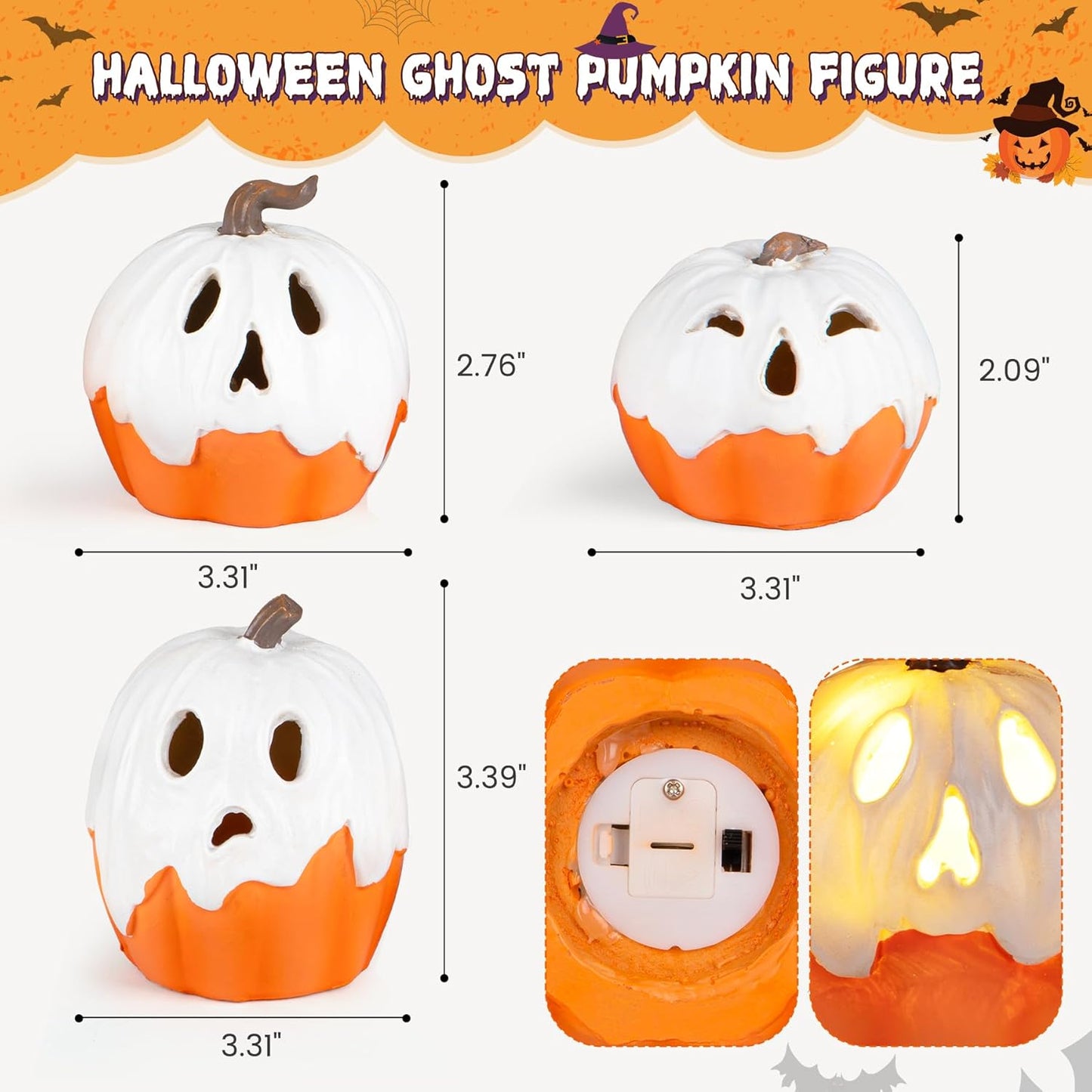 Halloween Decorations Light Up Ghost Pumpkin Set of 3 – Thoughtful Hostess Gift for Women Who Love Seasonal Home Styling