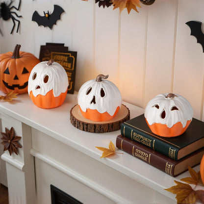 Halloween Decorations Light Up Ghost Pumpkin Set of 3 – Thoughtful Hostess Gift for Women Who Love Seasonal Home Styling