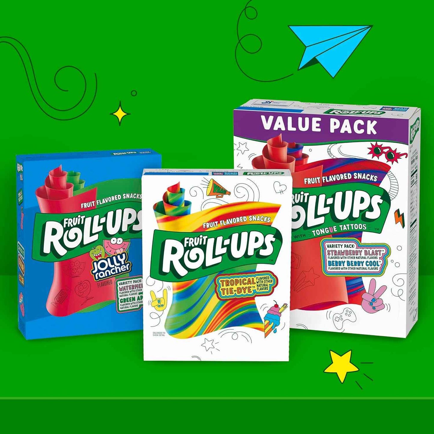 Fruit Roll-Ups Halloween Snacks for Kids Classroom Party, Strawberry Blast and Blue Razzberry Variety Pack, 30 Ct