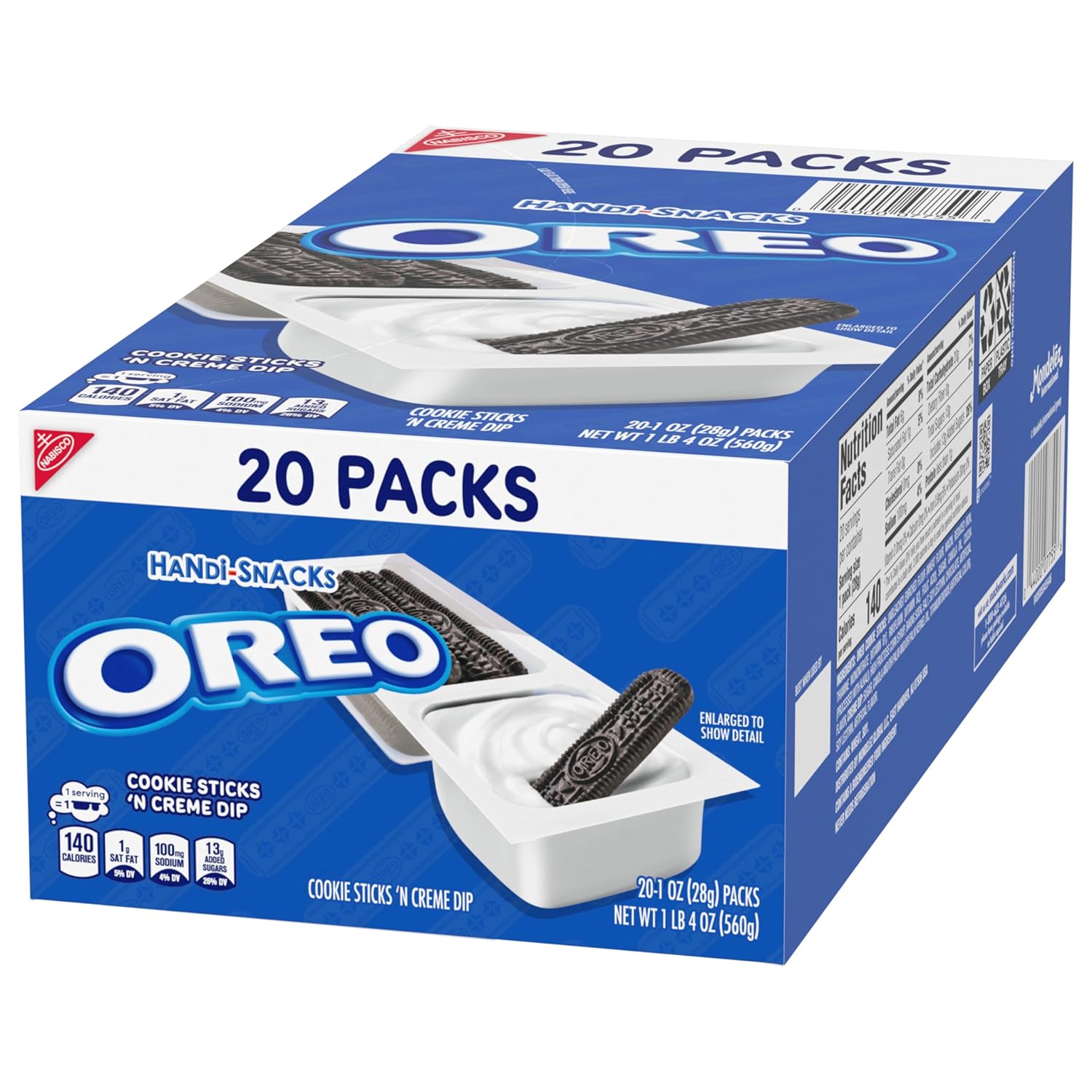 Handi-Snacks OREO Cookie Sticks 'N Creme Dip Snack Packs for Road Trips, Picnics, and Theme Park Bags, 20 Portable Packs