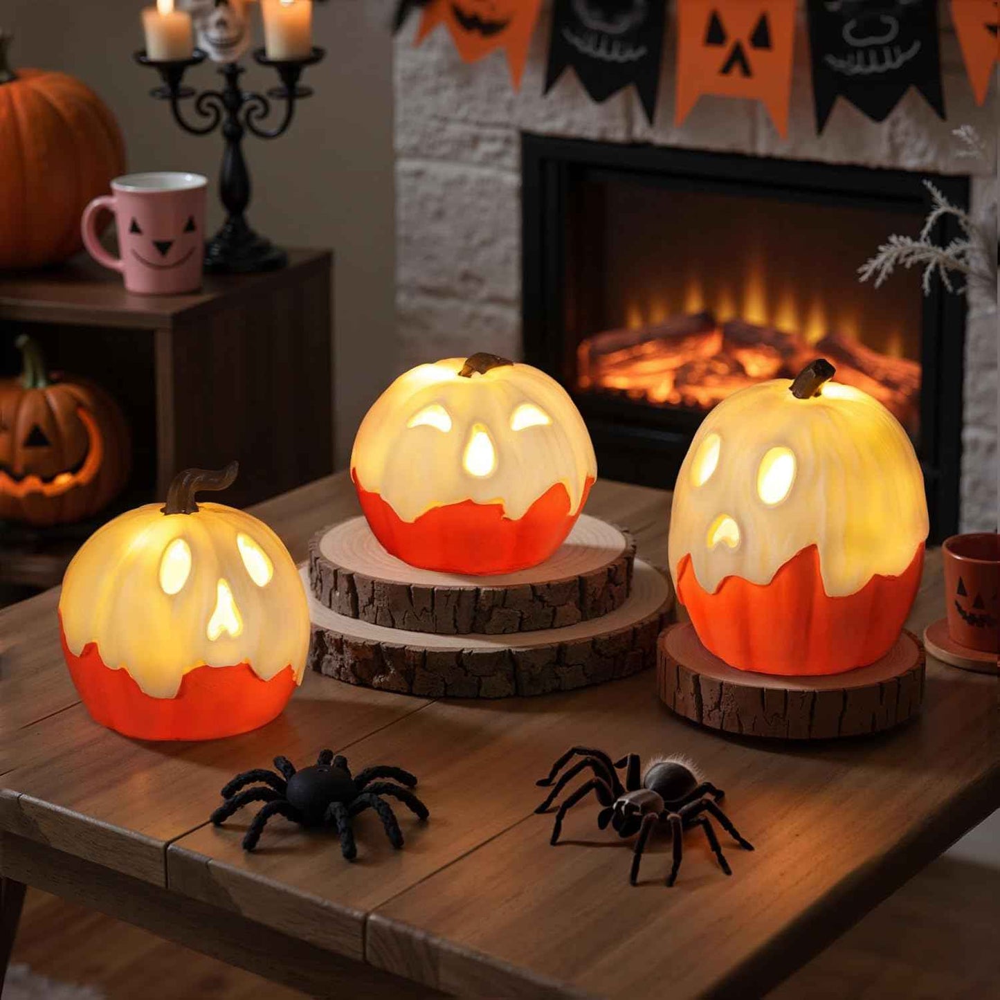 Halloween Decorations Light Up Ghost Pumpkin Set of 3 – Thoughtful Hostess Gift for Women Who Love Seasonal Home Styling
