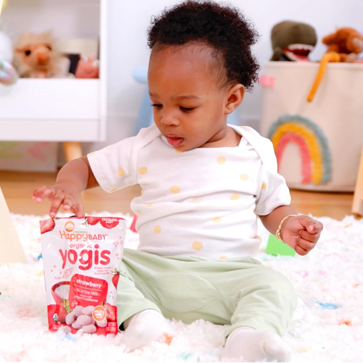 Happy Baby Organics Greek Yogis USDA Organic Protein Snack for Babies Starting Solids, Strawberry Banana, 1 oz Pouch