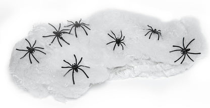 Happy Hippo Spider Web Halloween Decoration – Nursery-Safe Family Decor, Soft Webbing with Plastic Spiders for Kids' Rooms