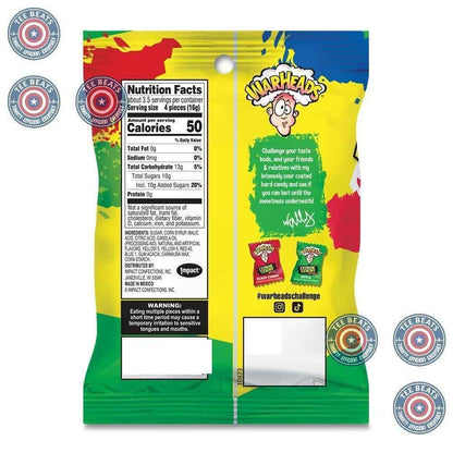WARHEADS Extreme Sour Hard Candy Five Flavor Assortment 2 oz Bag Care Package Snack for Teens and College Students