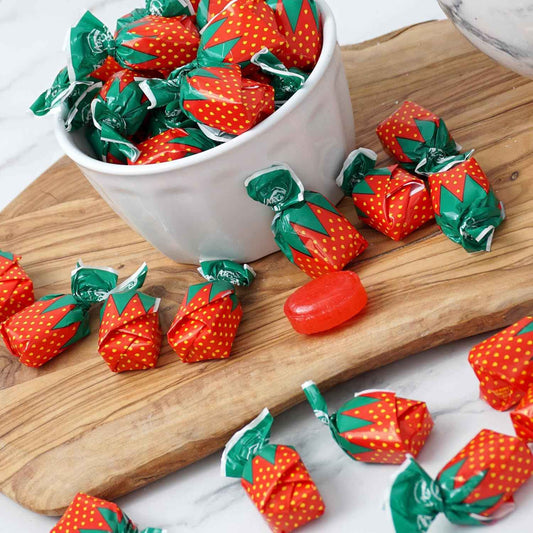 Hampton Popcorn & Candy Company Strawberry Bon Bons Hard Candy – Camping and Road Trip Snack, Individually Wrapped Strawberry Bon Bons 1 lb