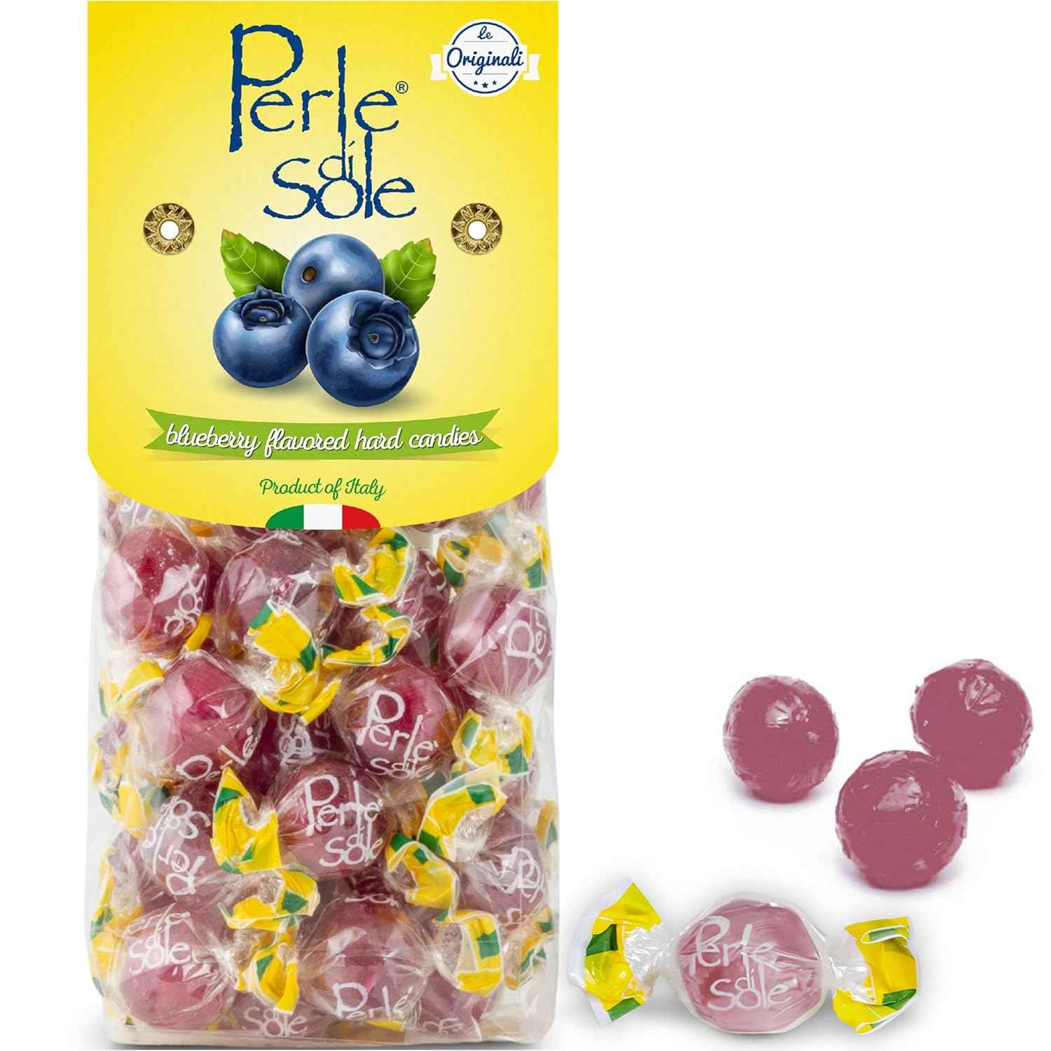 Perle di Sole Italian Candy - Imported Amalfi Coast Blueberry Hard Candy with Tart Filling - Gourmet Connoisseur's Indulgence