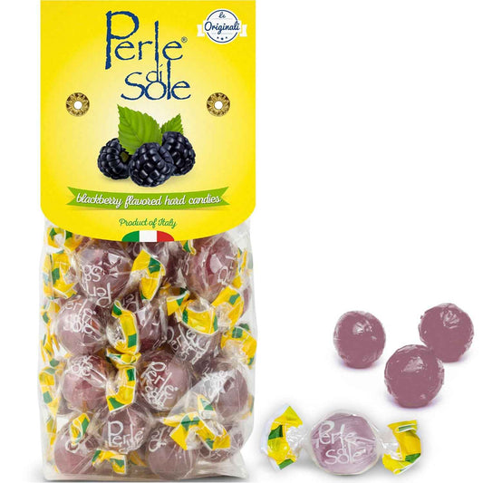 Perle di Sole Blackberry Italian Hard Candy Individually Wrapped – Premium Gourmet Confections, Imported Blackberry Bonbon with Fizzy Heart