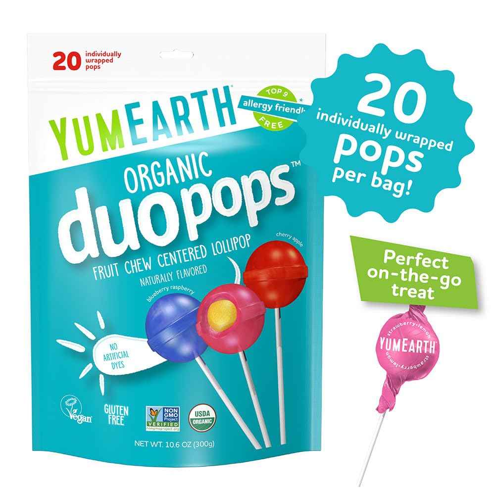 YumEarth Organic Duo Pops – Dairy Free and Corn Allergy Friendly Lollipops for Trick-or-Treat Safe Halloween Handouts