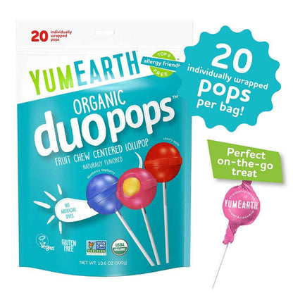 YumEarth Organic Duo Pops – Dairy Free and Corn Allergy Friendly Lollipops for Trick-or-Treat Safe Halloween Handouts