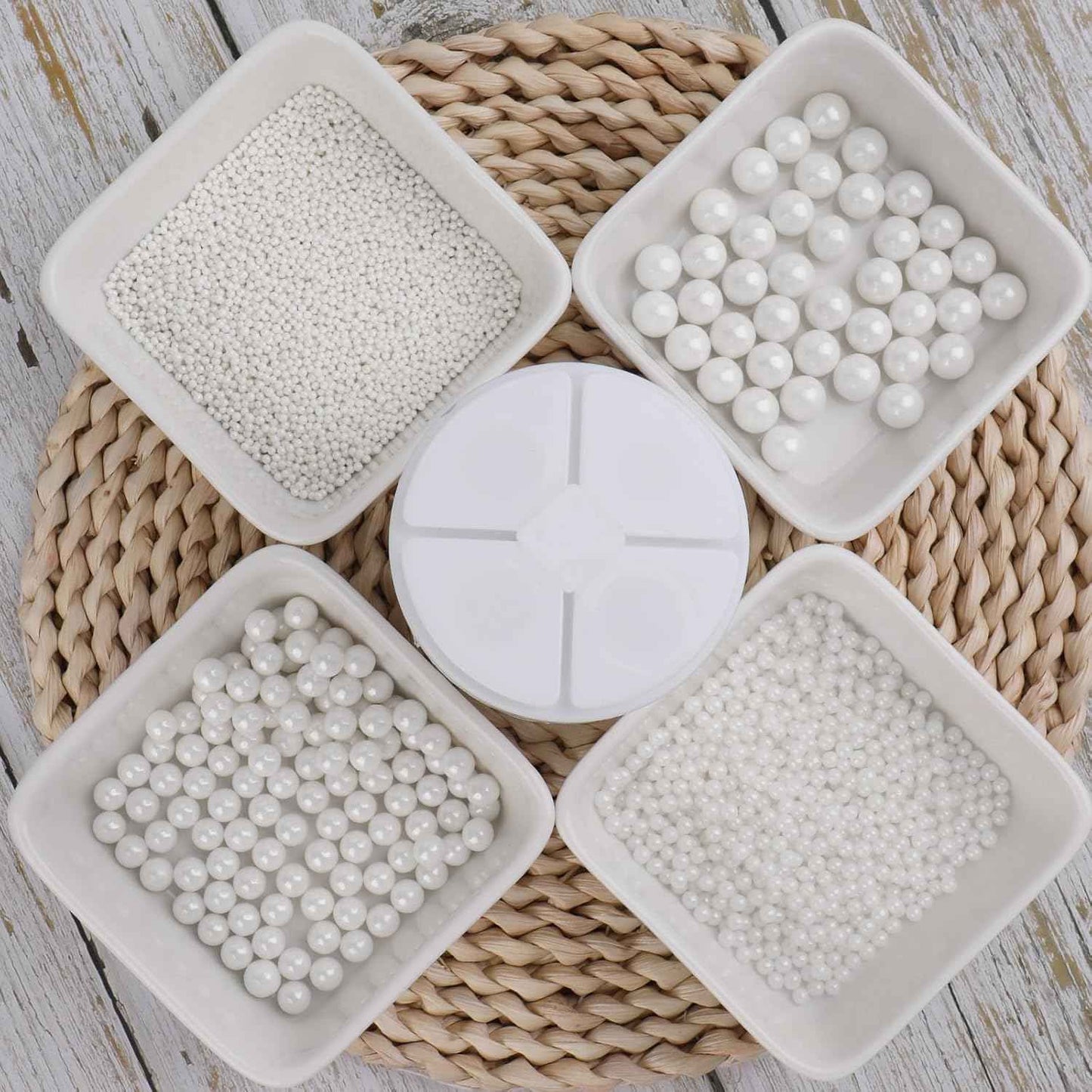 Sprinkles for Cake Decorating White Pearl Sprinkles 4 Sizes Mix for Wedding Cake Bridal Shower Elegant Dessert Toppings