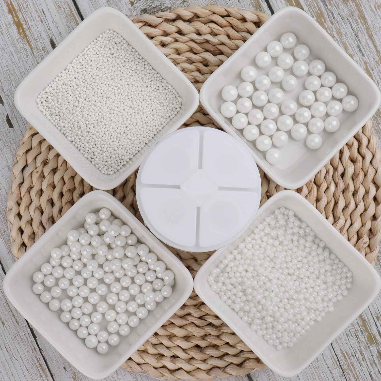 Sprinkles for Cake Decorating White Pearl Sprinkles 4 Sizes Mix for Wedding Cake Bridal Shower Elegant Dessert Toppings
