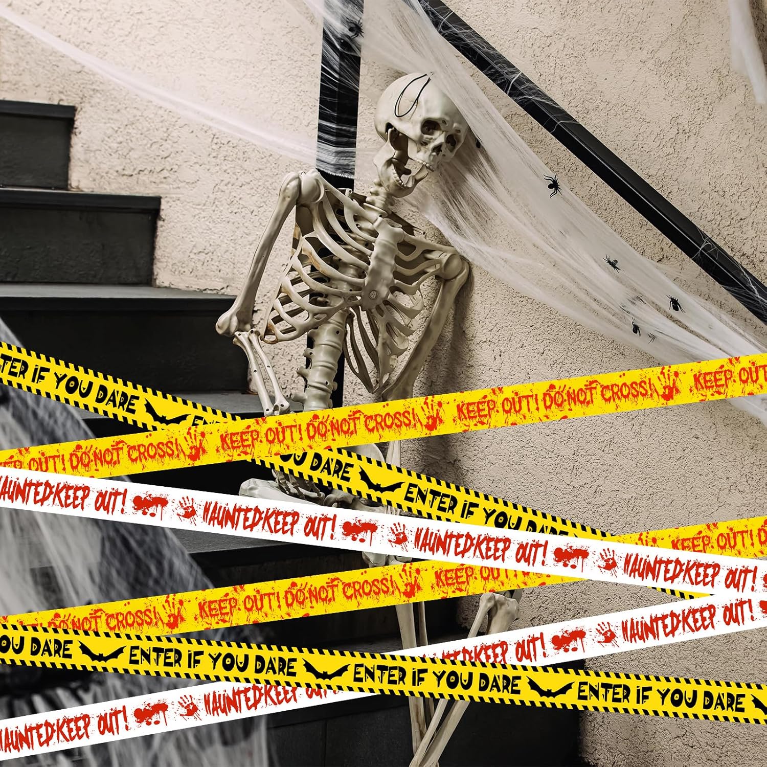 HauntHouse Halloween Caution Tape – Weatherproof Barrier for Patio, Driveway, and Walkway Marking