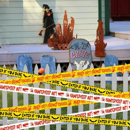 HauntHouse Halloween Caution Tape – Weatherproof Barrier for Patio, Driveway, and Walkway Marking