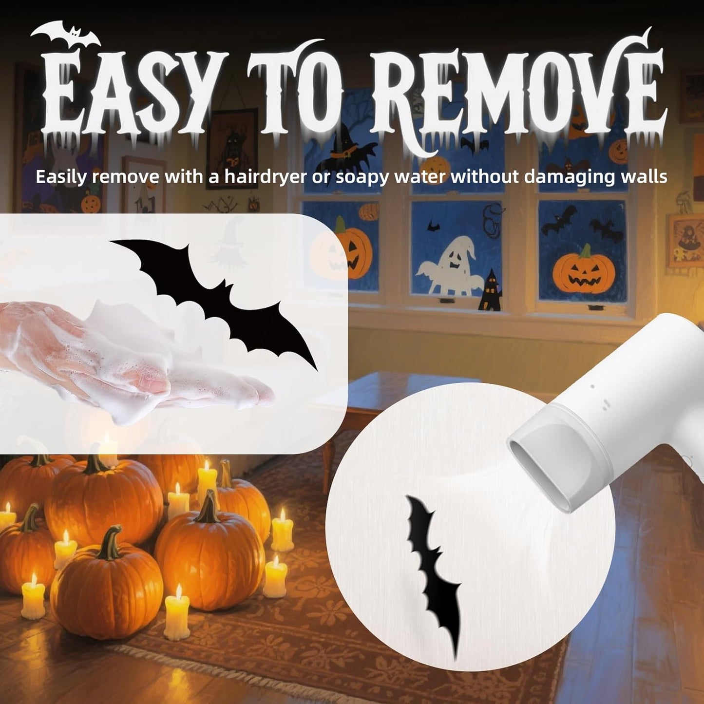 HauntNest Cute Bat Wall Decals – No-Mess Halloween Activity for Classroom, Daycare, and Nursery, Reusable