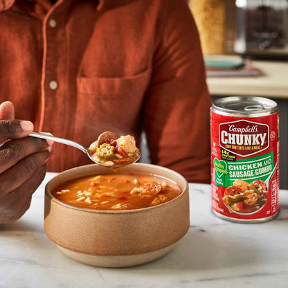 Campbell's Chunky Healthy Request Chicken and Sausage Gumbo Soup, 18.8 Oz Can – Antibiotic-Free Chicken Protein Lunch