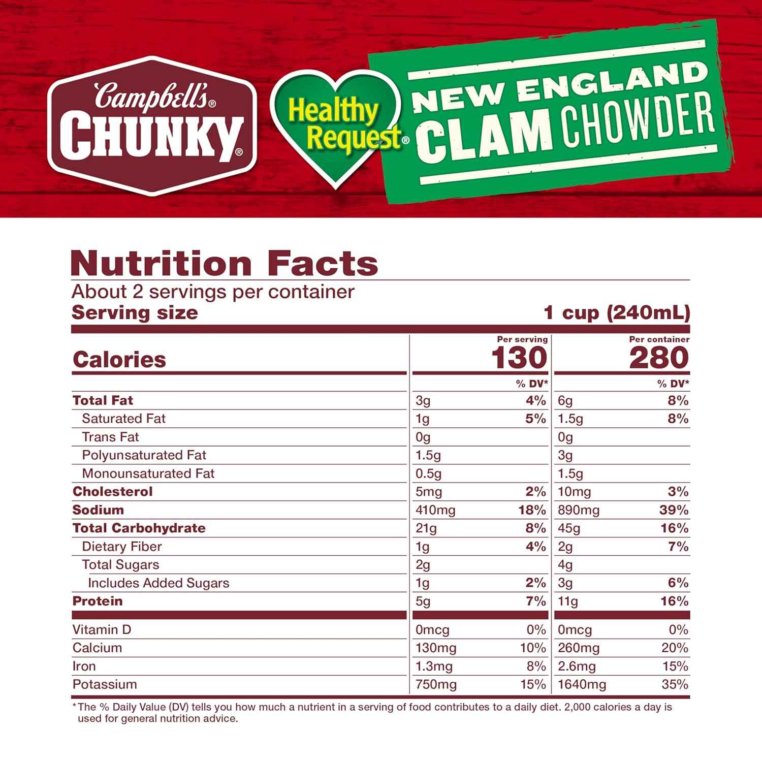 Campbell's Chunky Soup Healthy Request Clam Chowder 18.8 oz Can – Wholesome Pantry Meal for Mindful Weeknight Dinners, Microwavable