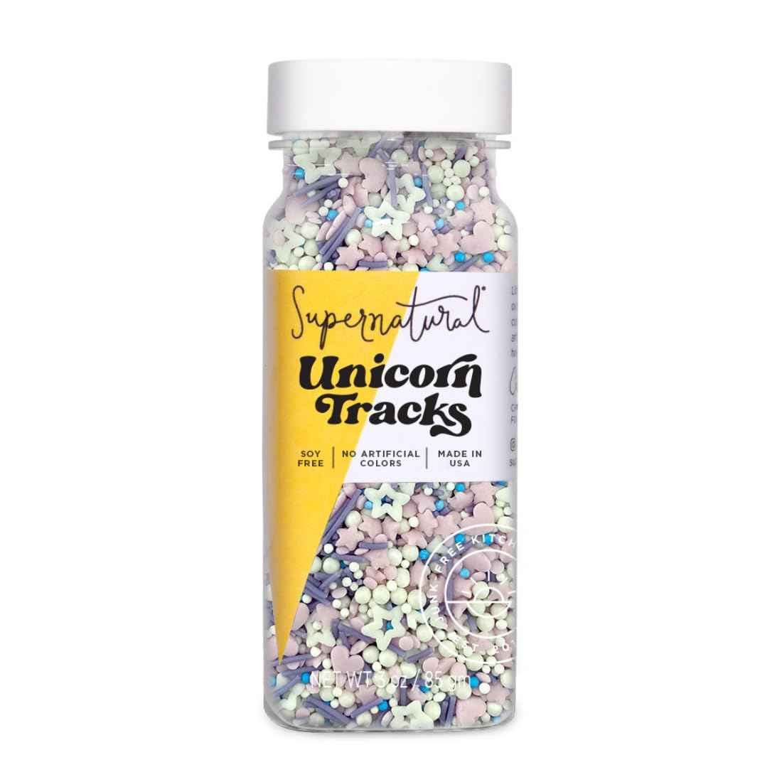 Supernatural Unicorn Tracks Plant-Based Sprinkles – Lunchbox Safe Treat Topping for Picky Eaters, Vegan & Gluten Free, 3oz Bottle