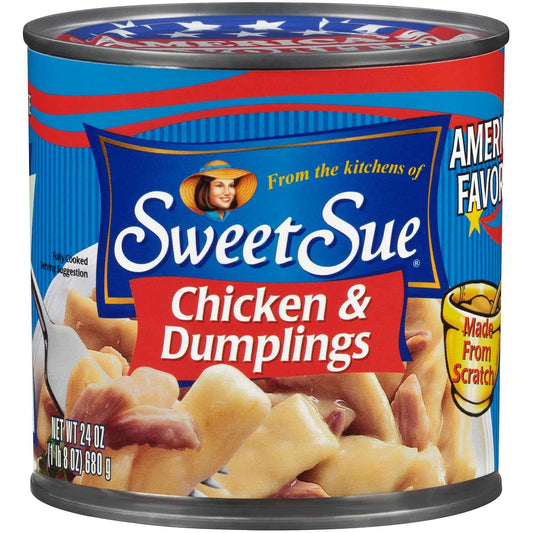 Sweet Sue Chicken & Dumplings 24 oz Can - Camp Stove Dinner for RV Trips and Campsites, Long Shelf Life