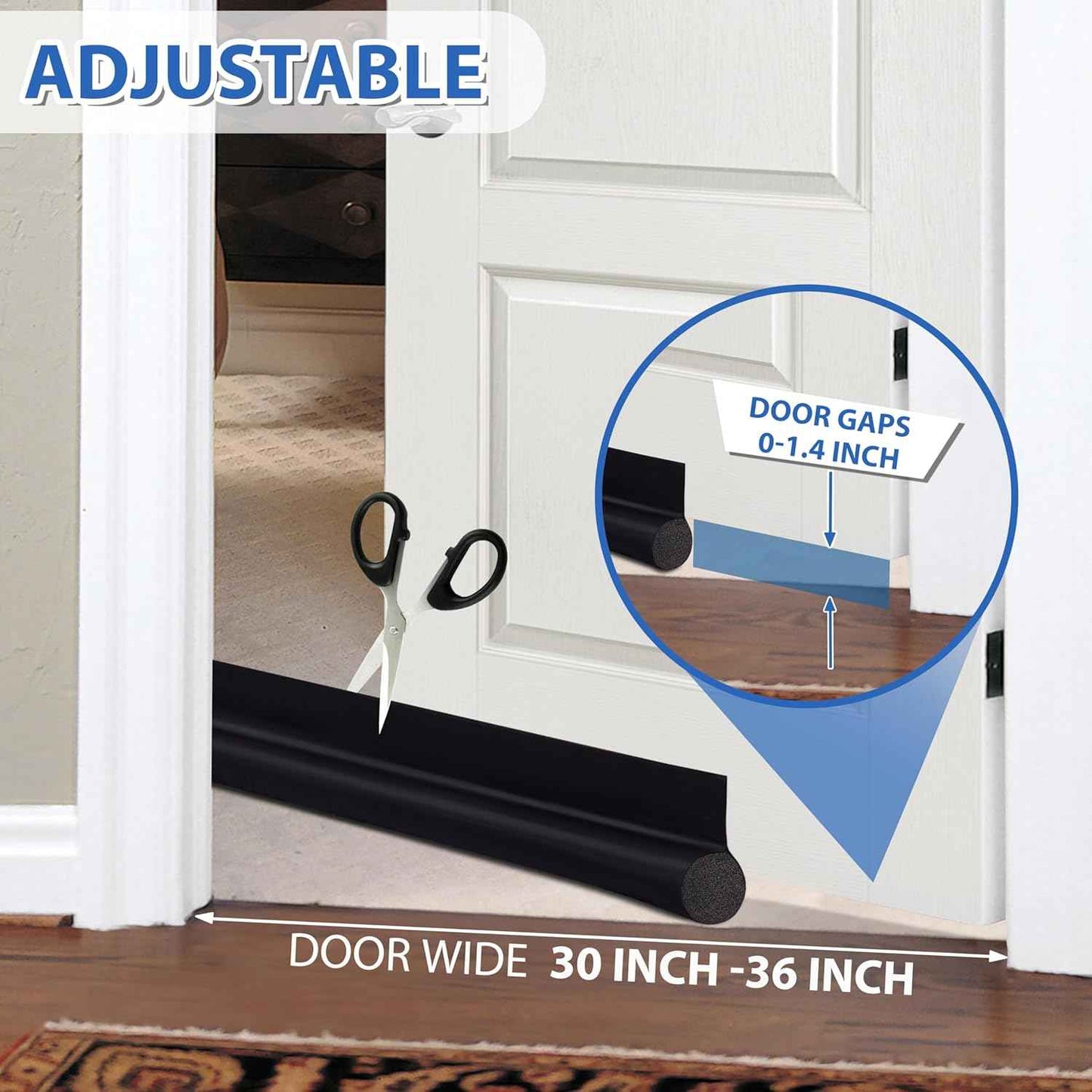 MAXTID Door Draft Stopper 36 Inch Black Adjustable Door Draft Blocker Slim Under Door Draft Guard for Minimalist Home
