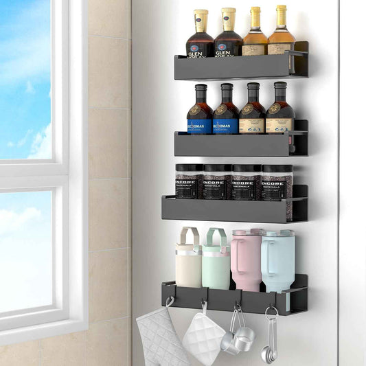 MagnetBrand Magnetic Spice Rack – Streamlined Fridge Storage for Faster Meal Prep, 4-Tier No-Drill Organizer