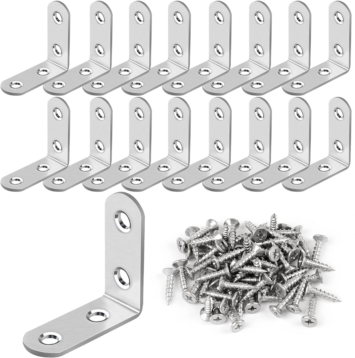 HENSUN L Bracket Set – Home Office Furniture Stabilizer, Silver Braces to Reinforce Desks and Workstation Shelves