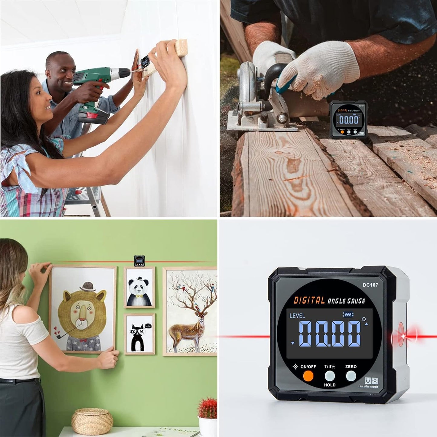 HERRMILL Digital Angle Finder with Laser - Safe Table Saw Measuring Tool for Home Workshops, Magnetic Non-Slip Angle Gauge