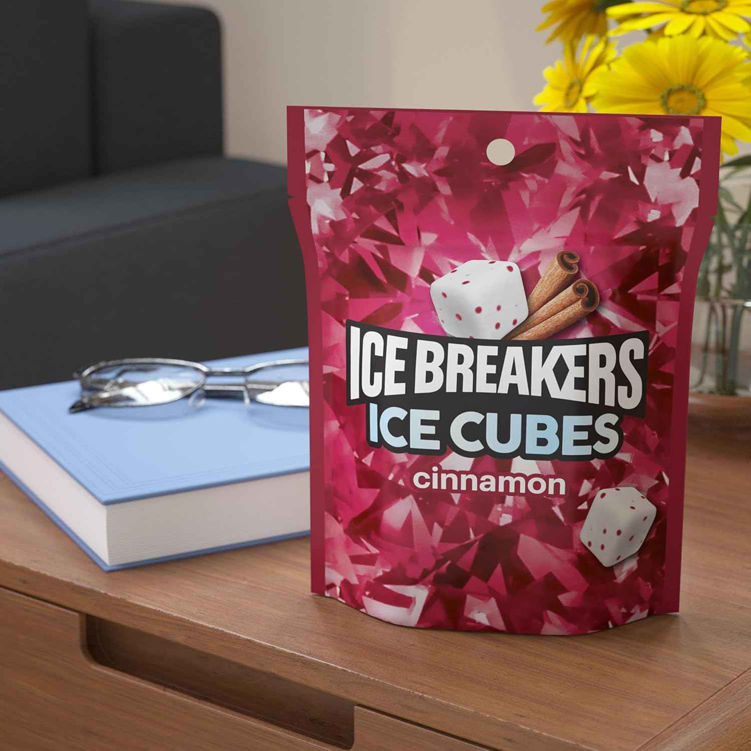 ICE BREAKERS Ice Cubes Cinnamon Sugar Free Chewing Gum Pouch – Daily Self-Care Oral Freshening Ritual for Mindful Wellness Routines