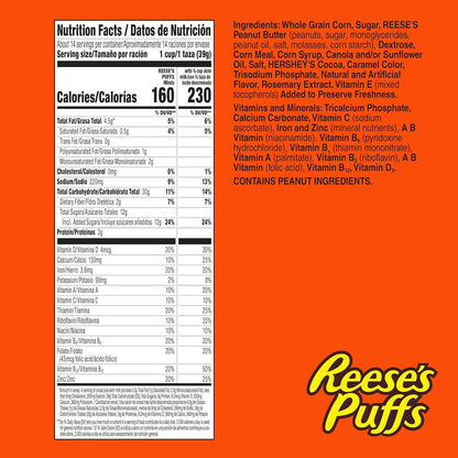 Reese's Puffs Minis Cereal, Fun Birthday Gift for the Chocolate Peanut Butter Fan, Family Size 19.8 oz Box