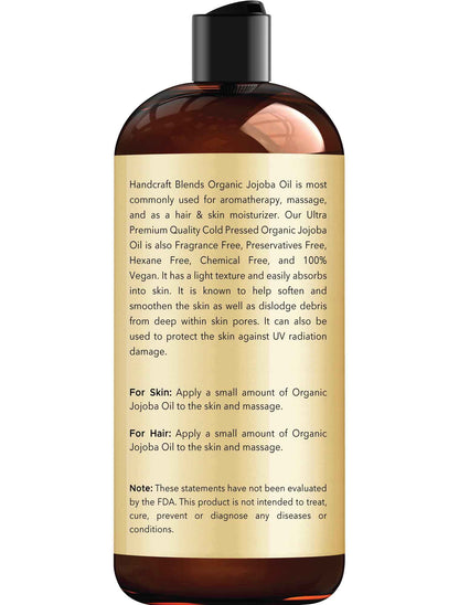 Handcraft Blends USDA Organic Jojoba Oil – Single-Bottle Minimalist Skincare, One Product for Face Hair and Body Routines
