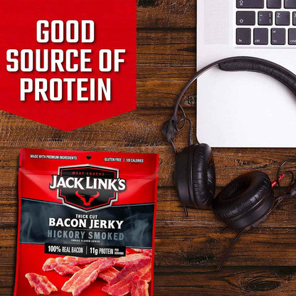 Jack Link's Bacon Jerky, Hickory Smoked – Portable Protein Snack for Hunting Blind and Camping Trip Lunches