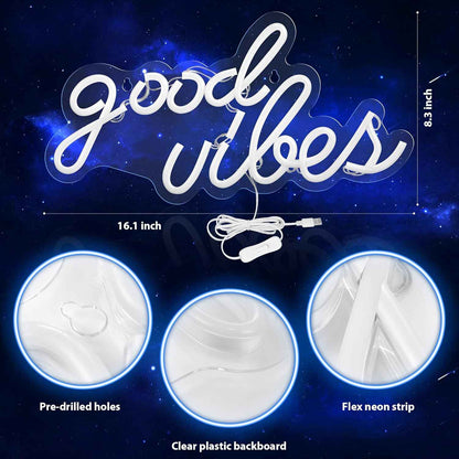 Blue Good Vibes Neon Sign – Romantic Valentine's Day Gift for Couples, LED Sign for Bedroom Aesthetic