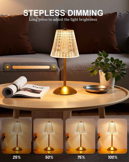 Dask Lamp Polished Metal and Crystal Table Lamp – Premium Cordless Fixture for Elevated Home Interiors