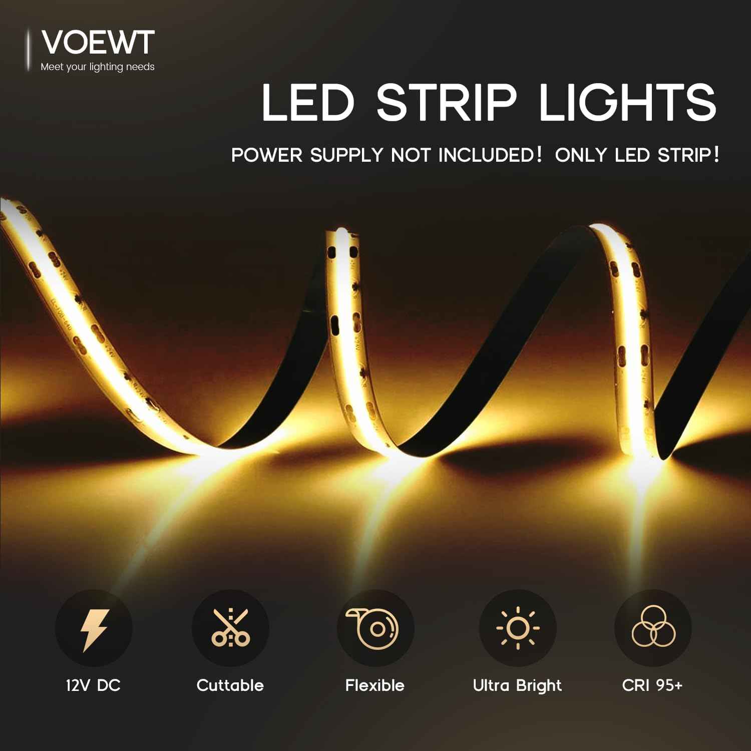 LuminStyle COB LED Strip Light for DIY Home Projects, Cuttable 1-Inch High CRI Tape