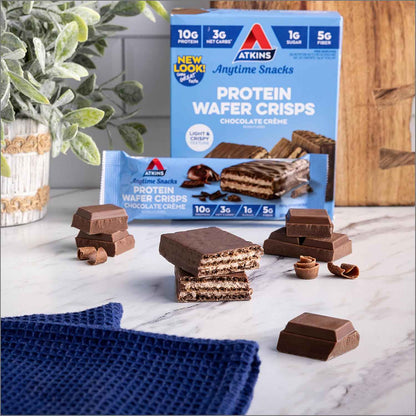Atkins Chocolate Crème Protein Wafer Crisps – Thoughtful Care Package Gift for Keto Friends, Low-Carb Snack Box