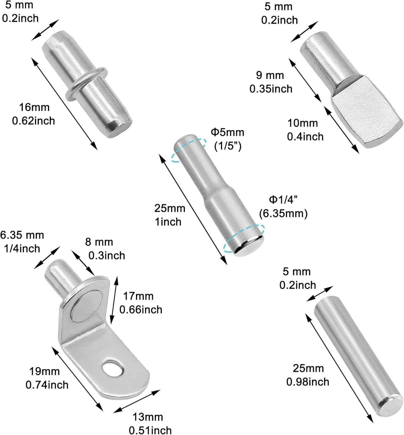 Krysalid Decor Shelf Pin Kit - Clean Polished Nickel Cabinet Hardware for Clutter-Free Built-In Storage