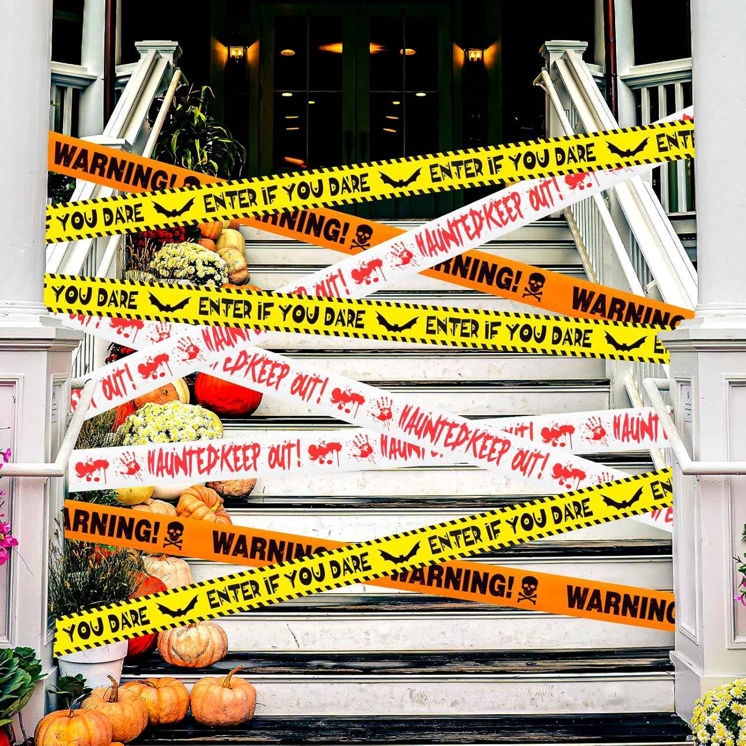 Halloween Caution Tape Roll – Weatherproof Yard and Porch Decoration for Trick-or-Treat Pathways