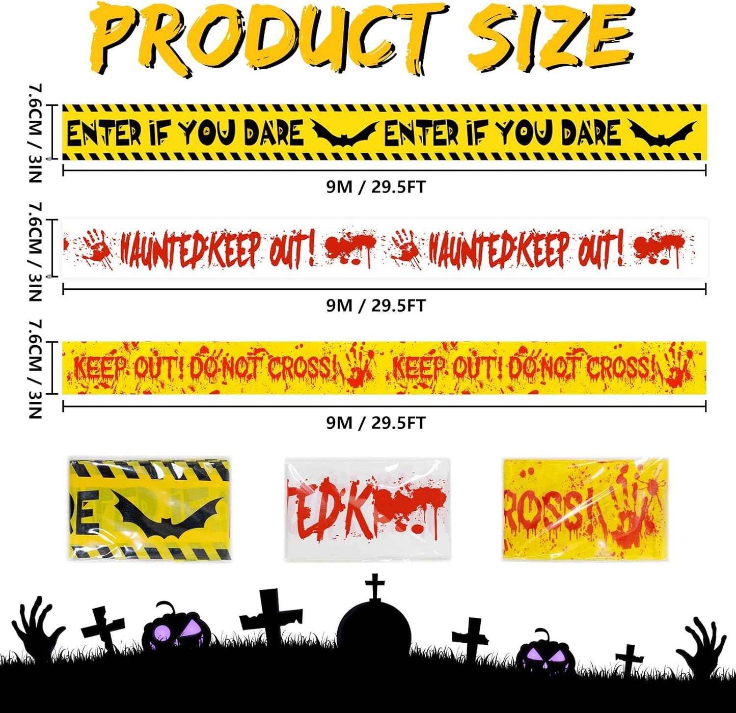 HauntHouse Halloween Caution Tape – Weatherproof Barrier for Patio, Driveway, and Walkway Marking