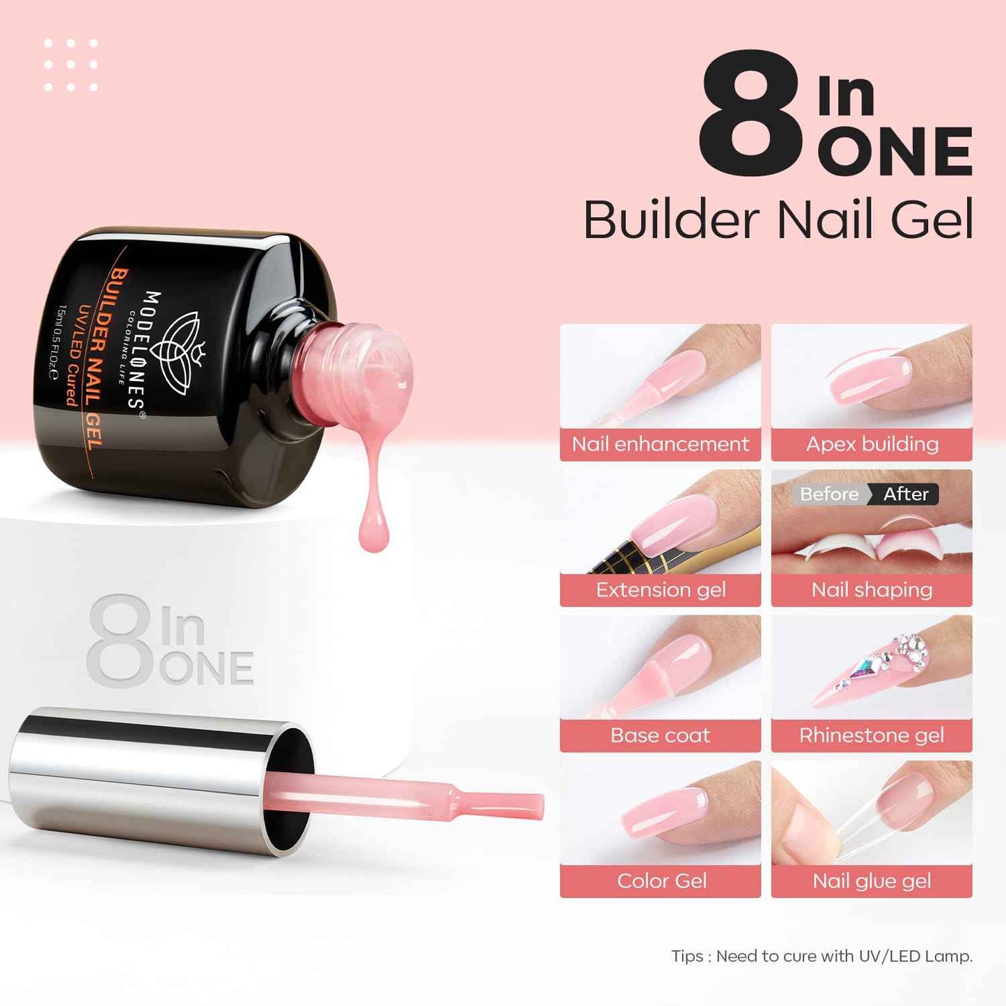 modelones Low-Odor Builder Gel 7-in-1 – Gentle At-Home Manicure for Sensitive Self-Care Nights