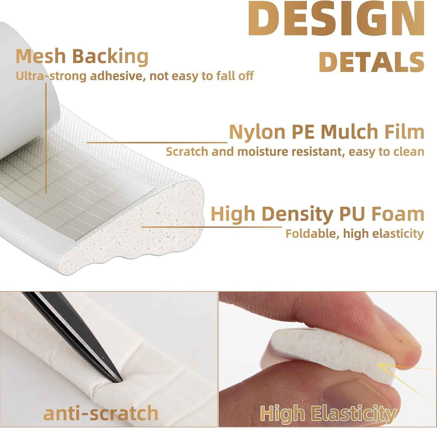Holikin Wedge Foam Weather Stripping – Single Roll Door and Window Seal, Neutral White Tape for an Uncluttered Frame Line