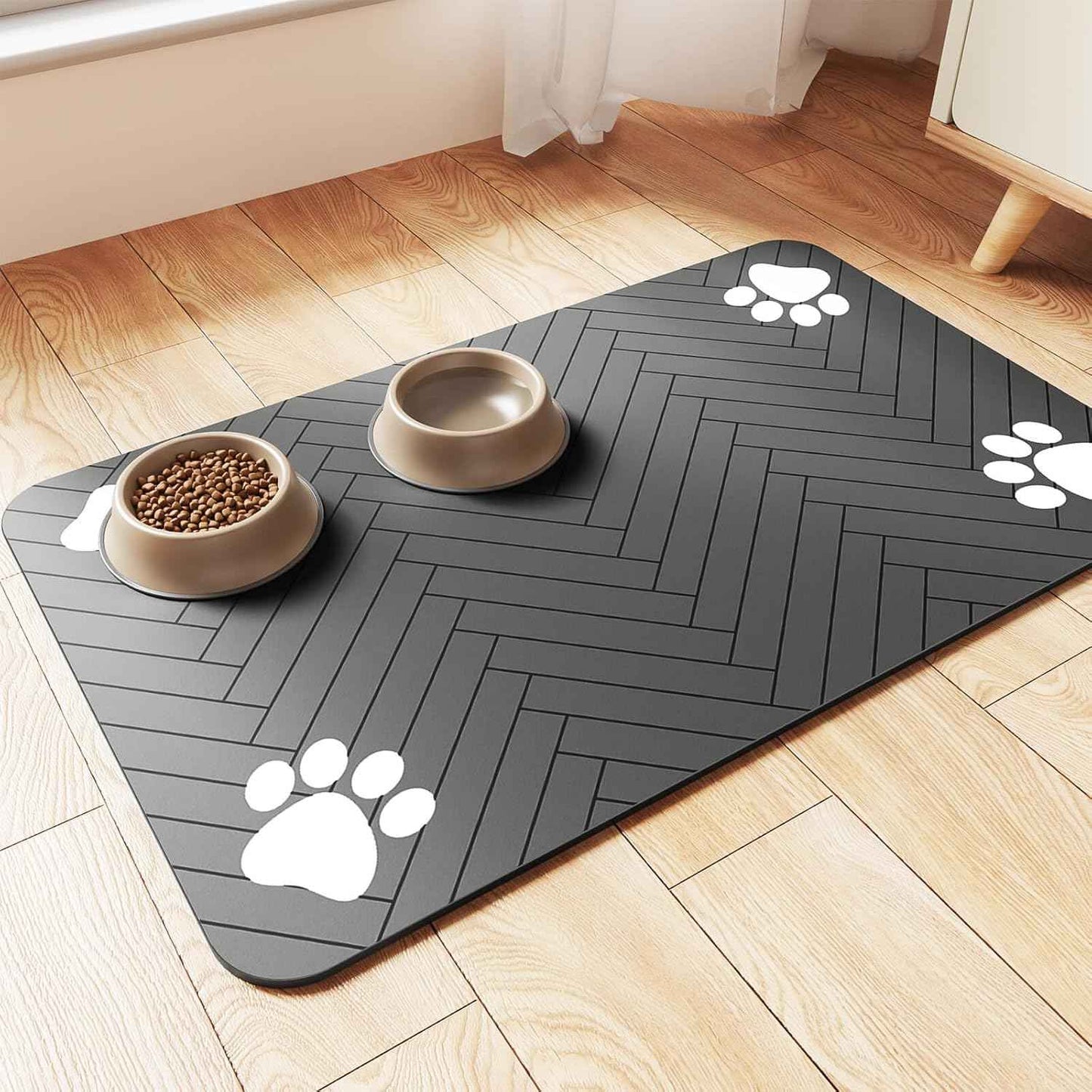 Non-Slip Pet Feeding Mat with Waterproof Rubber Backing, Safe Spill Protection for Cats and Dogs